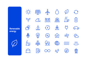 Renewable energy set of line icons Vector large set of icons on a white background © Roman