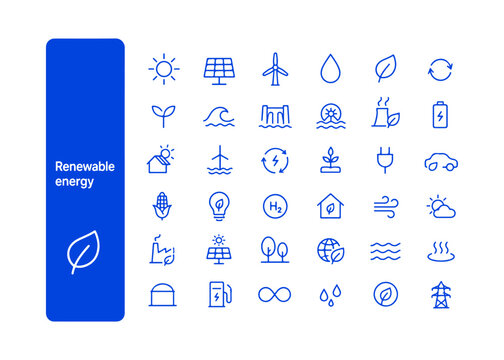 Renewable energy set of line icons
Vector large set of icons on a white background
