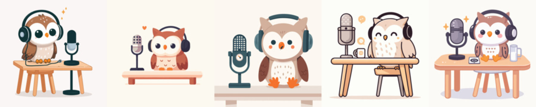 cute owl vector doing podcast