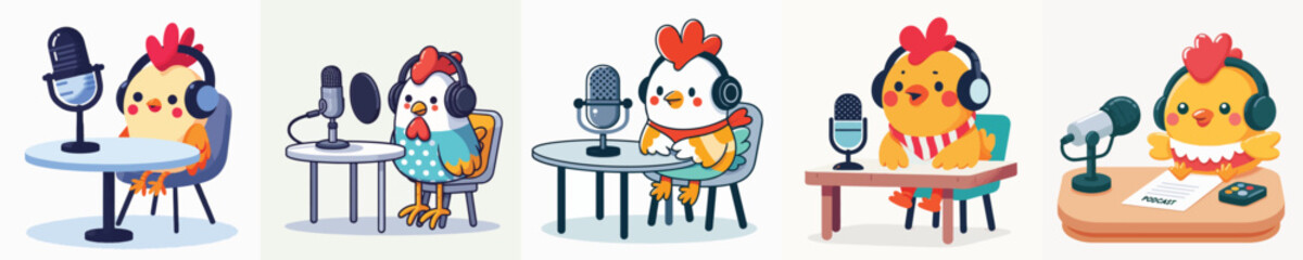 cute chicken vector doing podcast © Jefri Syahputra BKL