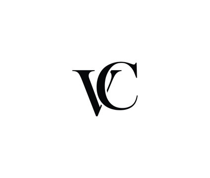 VC letter logo design with elegant black serif font  simple monogram