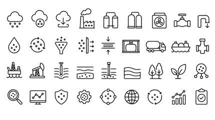 Fototapeta premium Carbon Capture Utilization Storage CCUS Icons Set - 36 Modern Line Icons Collection for Web, Mobile App, Dashboard and Business UI Design