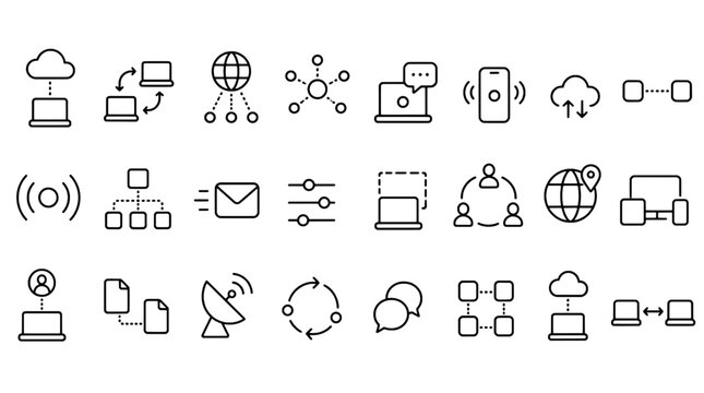 Async Asynchronous Communication Remote Icons Set - 24 Modern Line Icons Collection for Web, Mobile App, Dashboard and Business UI Design