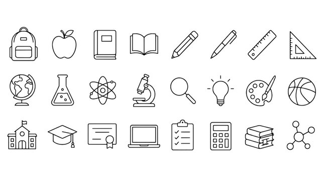 K-12 Elementary Middle School Icons Set - 24 Modern Line Icons Collection for Web, Mobile App, Dashboard and Business UI Design