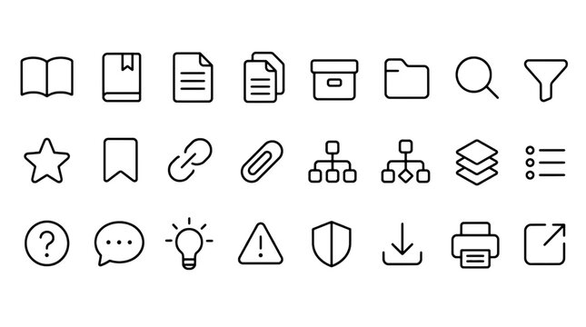 Knowledge Base Wiki Documentation Icons Set - 24 Modern Line Icons Collection for Web, Mobile App, Dashboard and Business UI Design