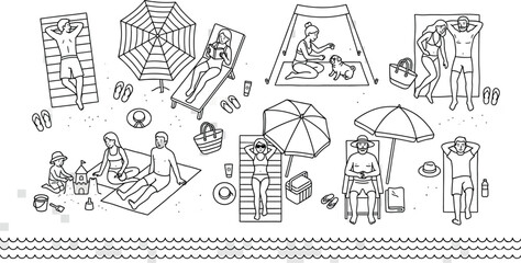 Fototapeta premium Summer Beach Vacation Life Line Art Illustration