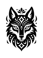 Obraz premium Ornamental Tribal Wolf Head with Floral Accents Tattoo Design