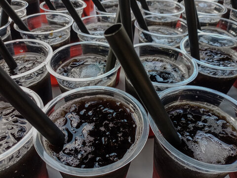Fresh cold grass jelly drink in a cup.