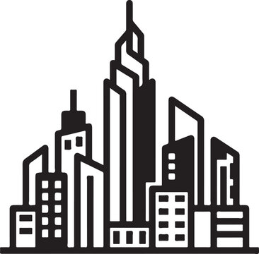 Modern City Skyline Icon - Minimalist Urban Skyscraper Vector Illustration for Business and Real Estate Design