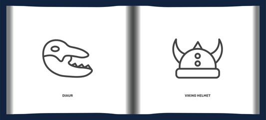 history icon set with diaur, viking helmet signs in flat outline style. linear icons for ui, web and printing © Abstract