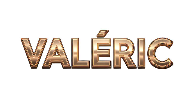 Valeric name text in 3D bronze lettering with golden highlights and metallic sheen