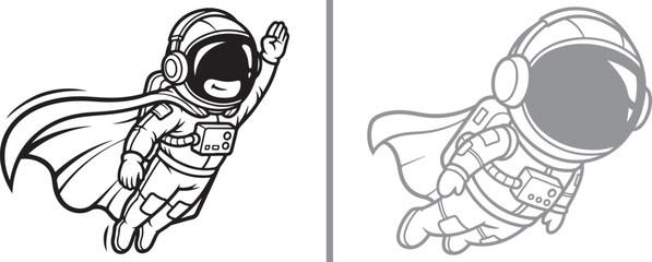 Vector cartoon astronaut with cape flying and waving hand © Nur
