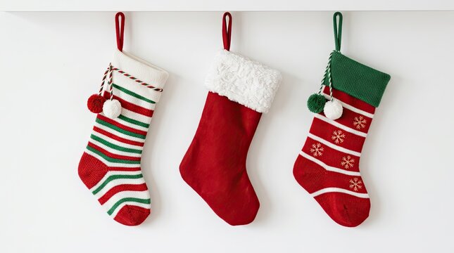 Festive christmas stockings hanging in a row holiday decoration for seasonal cheer