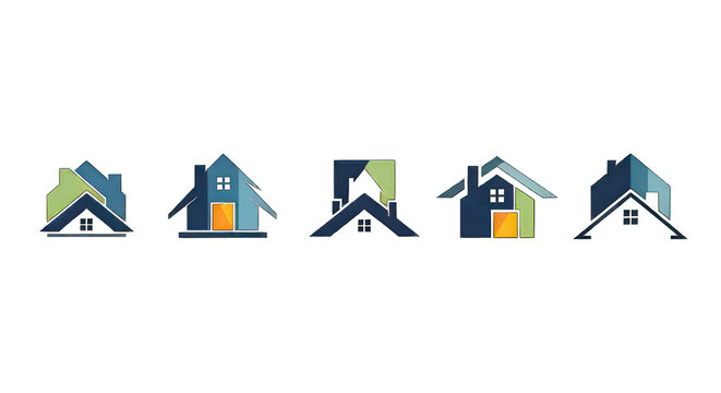 Set of Stylized House Icons for Real Estate and Home Design