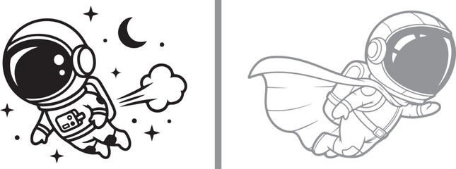 Cute astronaut character vector set with flying spaceman hero and jetpack mascot illustrations © Nur