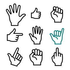 Obraz premium Hand Icon Set, Vector Illustration of Various Gestures, isolated on white