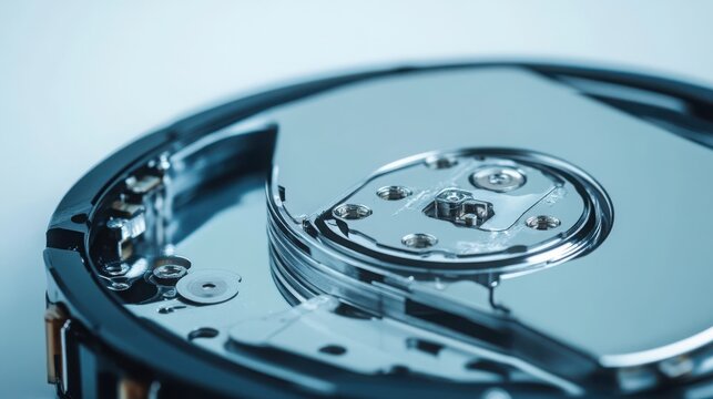 Close-up of a transparent hard disk casing on a white background