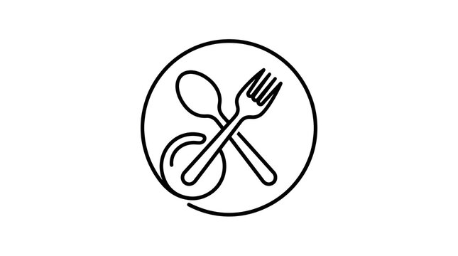 Cutlery icon with spoon and fork inside a circle on a white background