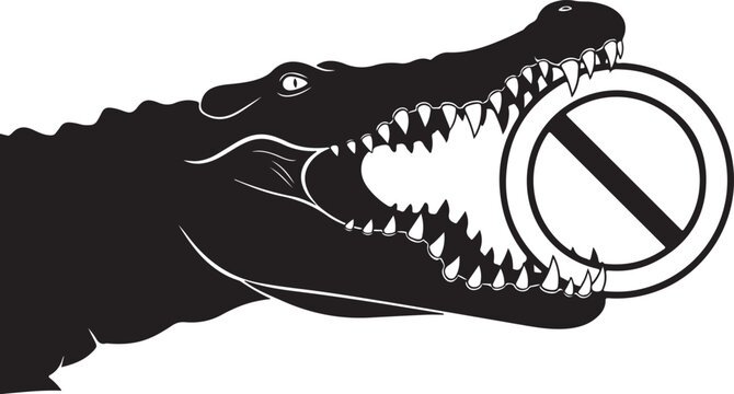 Isolated vector illustration of a cartoon crocodile head with a wild predator mouth and sharp teeth, resembling a prehistoric dinosaur or extinct reptile monster for a zoo and wildlife theme