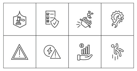Fototapeta premium insurance and coverage icon set with legal expenses, contract coverage, finances, falling signs in flat outline style