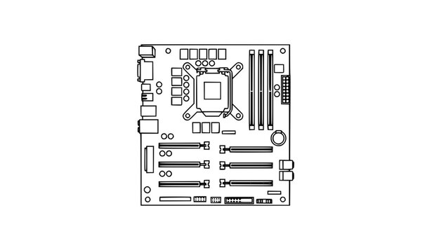 Minimal line gaming motherboard icon black white editable stroke vector computer hardware illustration