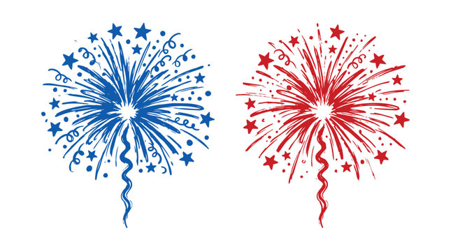 4th of july USA independence day design of american flag with fireworks, firework banner, fireworks border with stars and sparkles