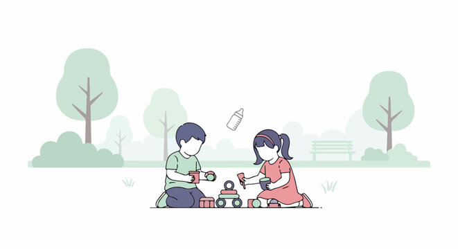 Children Playing Outdoors Together.