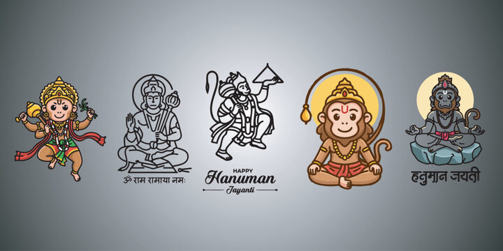 Hanuman Stylized Vector Set Cartoon and Minimal Designs