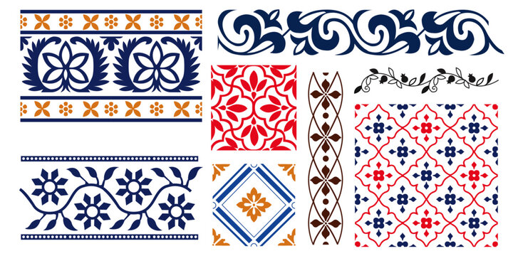 Luxury pattern design,colourful boarder's, traditional curvy designs,wallpaper, antique wavy curves,  Embroidery  collection,Folk Art pattern,Decorative design collection set,hand drawn, seamless,