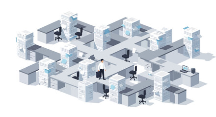 Fototapeta premium Modern office cubicles and workers.