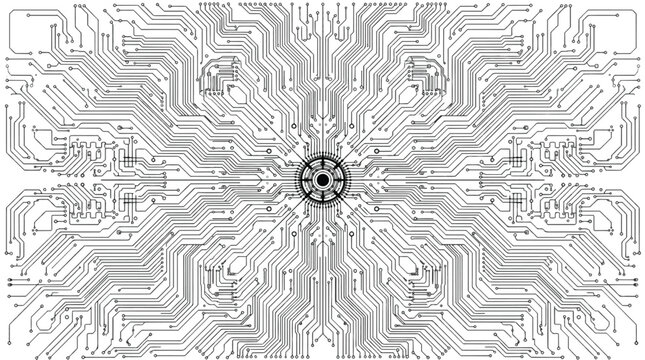 Advanced Electronic Circuit Board Pattern Background, White Digital Technology PCB Layout, Futuristic Motherboard Hardware Design, Information Technology System Infrastructure Engineering Concept