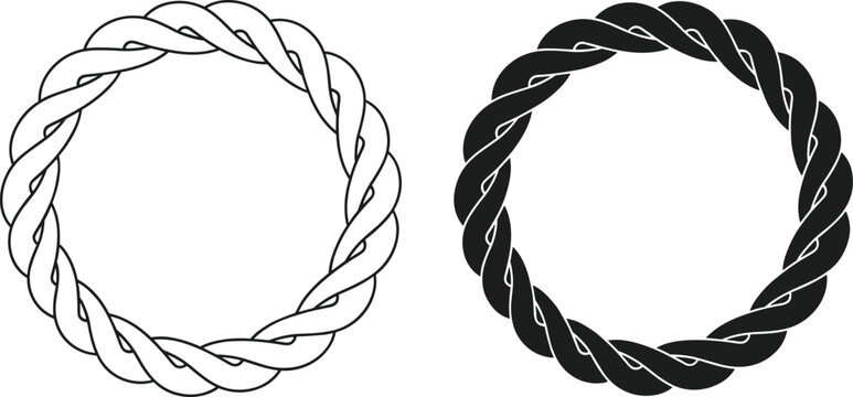 Circular braided rope frame and border designs isolated on transparent background.