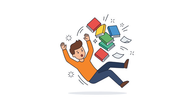 Man falling with books and papers
