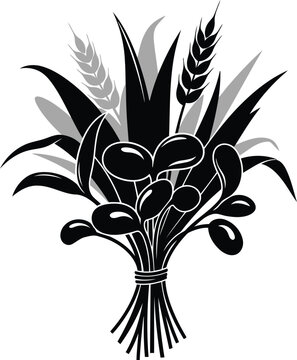 Black and white wheat and grapes bundle Vector