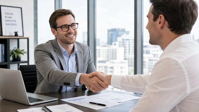 Successful Business Handshake in Modern Corporate Office