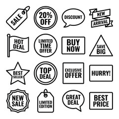 Obraz premium Vector sale icons set with discount labels and promotional tags isolated on white background