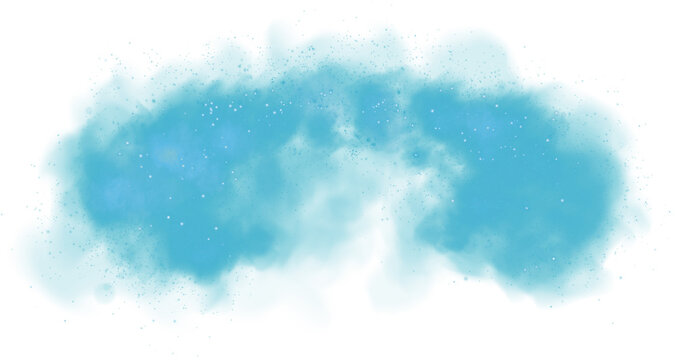blue watercolor border on white background, gradient texture and color in cloudy sky or foggy haze design, clouds or smoke painting. Abstract Blue smoke isolated on transparent white background. Blue