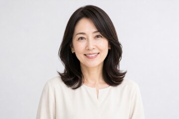 Fototapeta premium 白背景で笑顔の中年女性のクリーンなポートレート