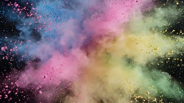 Explosion of Colorful Powder Against Black Background.