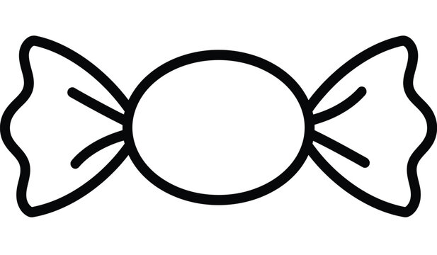 Black and white silhouette of a wrapped candy with twisted ends isolated on a white background silhouette