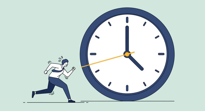 Man Running Behind Large Clock.
