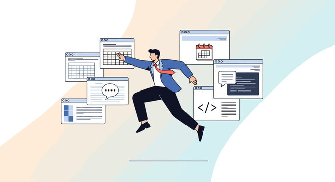 Man Running Through Web Pages.