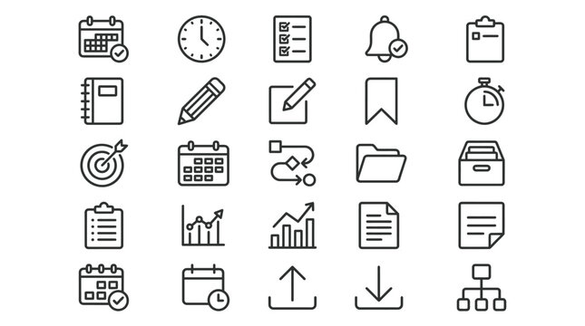 Set of business management icons for planning, strategy, and task organization