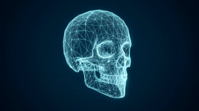 digital human skull wireframe 3d render