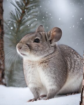 A platinum viscacha rat genetic hybrid experiment  fantasy animal, fictional species  in a pine forest