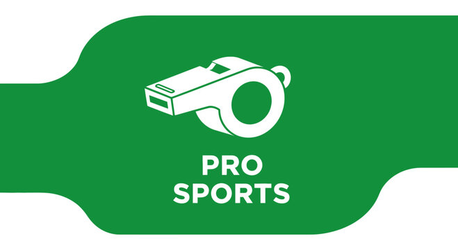 Clean And Concise Logo Illustration Featuring A Whistle And The Words Pro Sports on Green