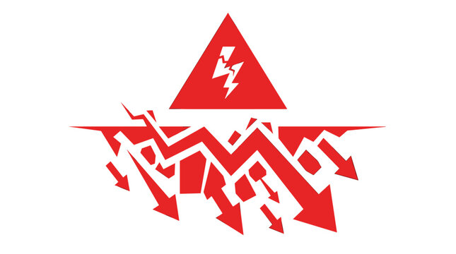 Red Alert: A striking graphic of a red triangle with lightning bolt symbol at the top, a clear warning about the risk and danger, with downward arrows