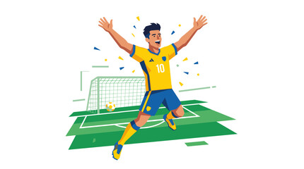Soccer Victory Celebration: A triumphant soccer player celebrates a goal on the field, exuding pure elation and jubilation with arms outstretched. © Duran