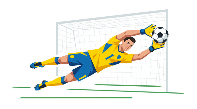 Defensive Dive: Capturing the decisive moment of a soccer goalkeeper's dive, showcasing intense focus, athleticism, and the dynamic essence of the game.