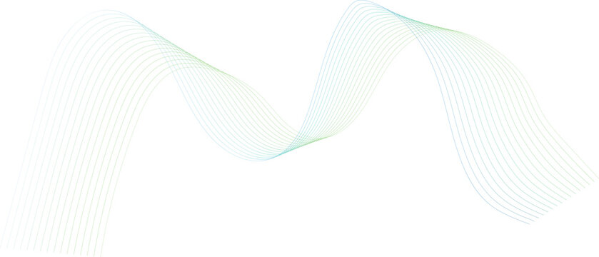 Cyan and green fine line wave patterns create elegant digital movement over checkered transparency grid background.
